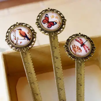 

10cm Ruler Retro Metal Bookmark Straight Wave Line Butterfly Dragonfly Bird Reading Stationery Gift