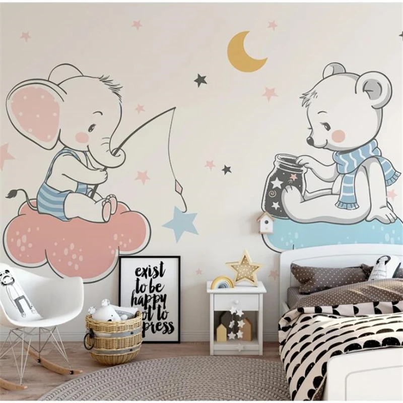 Beibehang-Customized-large-murals-fashion-home-Nordic-simple-fashion-elegant-small-elephant-fishing-animal-children-s