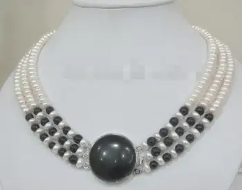 

P971-3row 50" 9-10mm natural pink round freshwater pearl necklace -925 silver