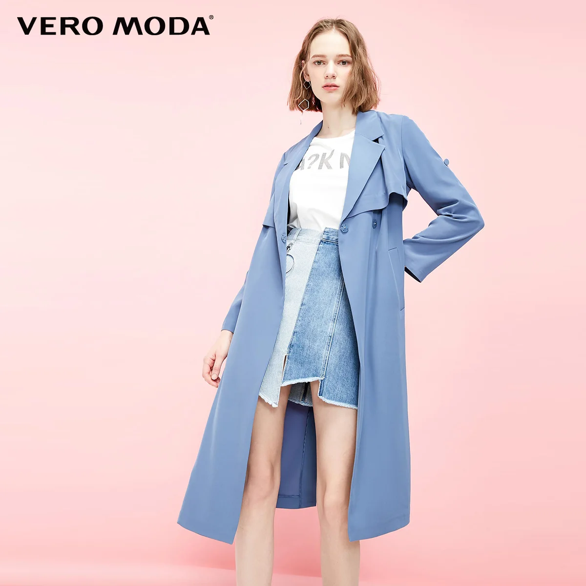 Vero Moda женский OL Стиль минималистичный драпированный Тренч | 319121509 - Цвет: Bijou blue