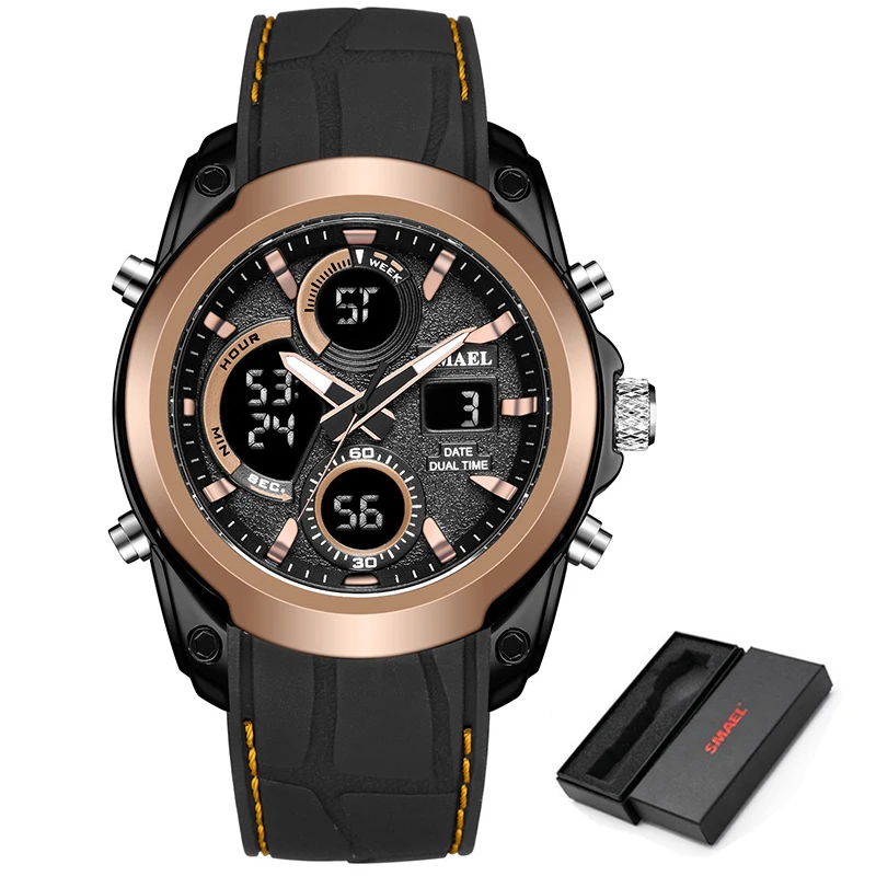 Black Rose Gold SMAEL мужские спортивные часы модные водонепроницаемые светодиодный аналоговые цифровые часы мужские многофункциональные военные часы с подсветкой мужские наручные часы - Цвет: Black Rose Gold