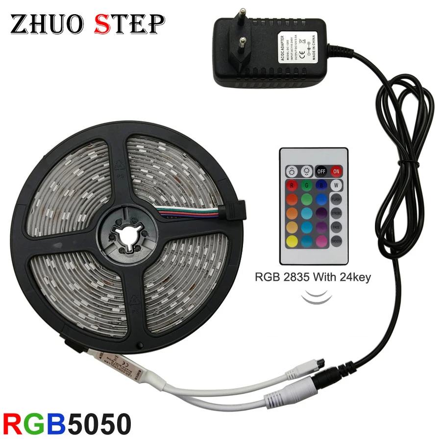 Светодиодный светильник RGB 5050 SMD 2835 гибкая лента fita светодиодный светильник RGB 5 м 10 м 15 М лента диод DC 12 В адаптер дистанционного управления