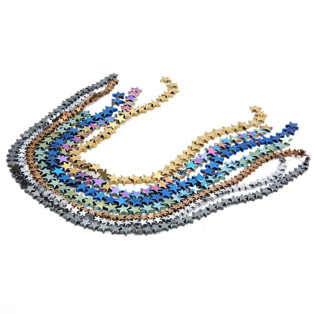 Черный Природный камень/золото/серебро пентаграмма бусины из гематита с