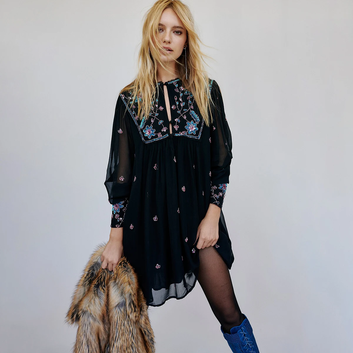 

Jastie Boho Embroidery Semi Sheer Women Mini Dress Spring 2020 Hollow Out Patchwork Vestido Retro Chic Ethnic Vacation Dress