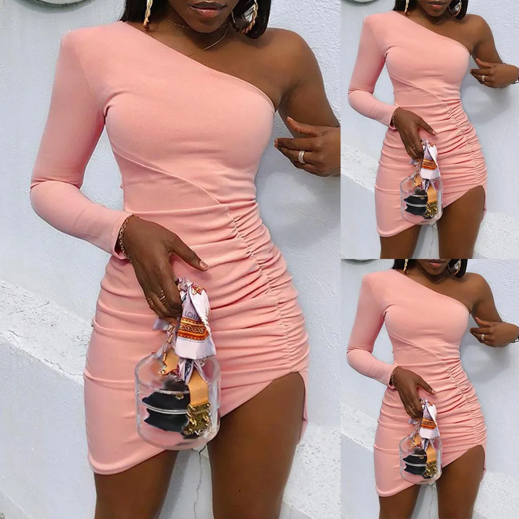 

Are you sure not to click in and see Fashion Womens Solid Sexy Fold One Shoulder Sleeve Club Evening Party Mini Dress hot sale
