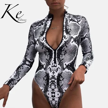 

KE New Collection 2020 Swimsuit woman 1 piece Leopard One-Piece Bikini snake Long Sleeve Swimsuit with pad nylon