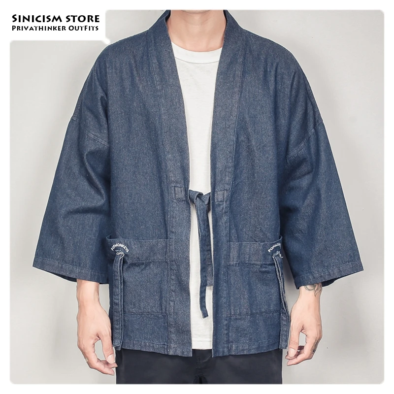 

Sinicism Store Men Chinese Style Autumn Denim Kimono Denim Jacket Mens Autumn Oversize Vintage Jackets Male Fashion Clothes 2019