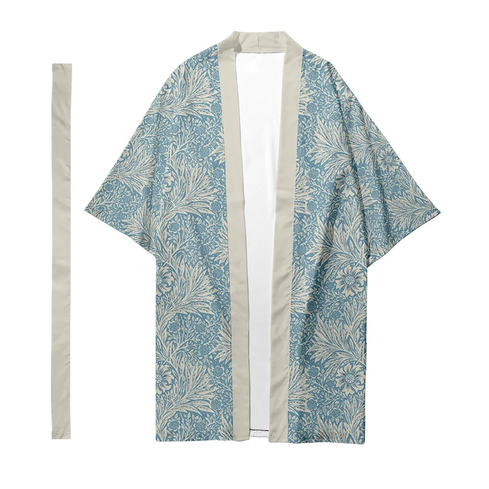 Men's Japanese Traditional Ethnic Long Kimono Cardigan Women's Kimono Plant Floral Pattern Shirt Yukata Jacket