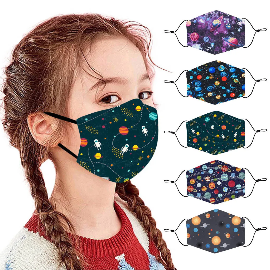 Children's Adjustable Face Mask Windproof Reusable Planet Picture Cartoon Print Mouth Kids Mascara Facial Lavable | Красота и