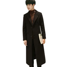 Корейский стиль, модное шерстяное зимнее пальто с отложным воротником, длинное шерстяное пальто и куртка, однобортное Мужское пальто