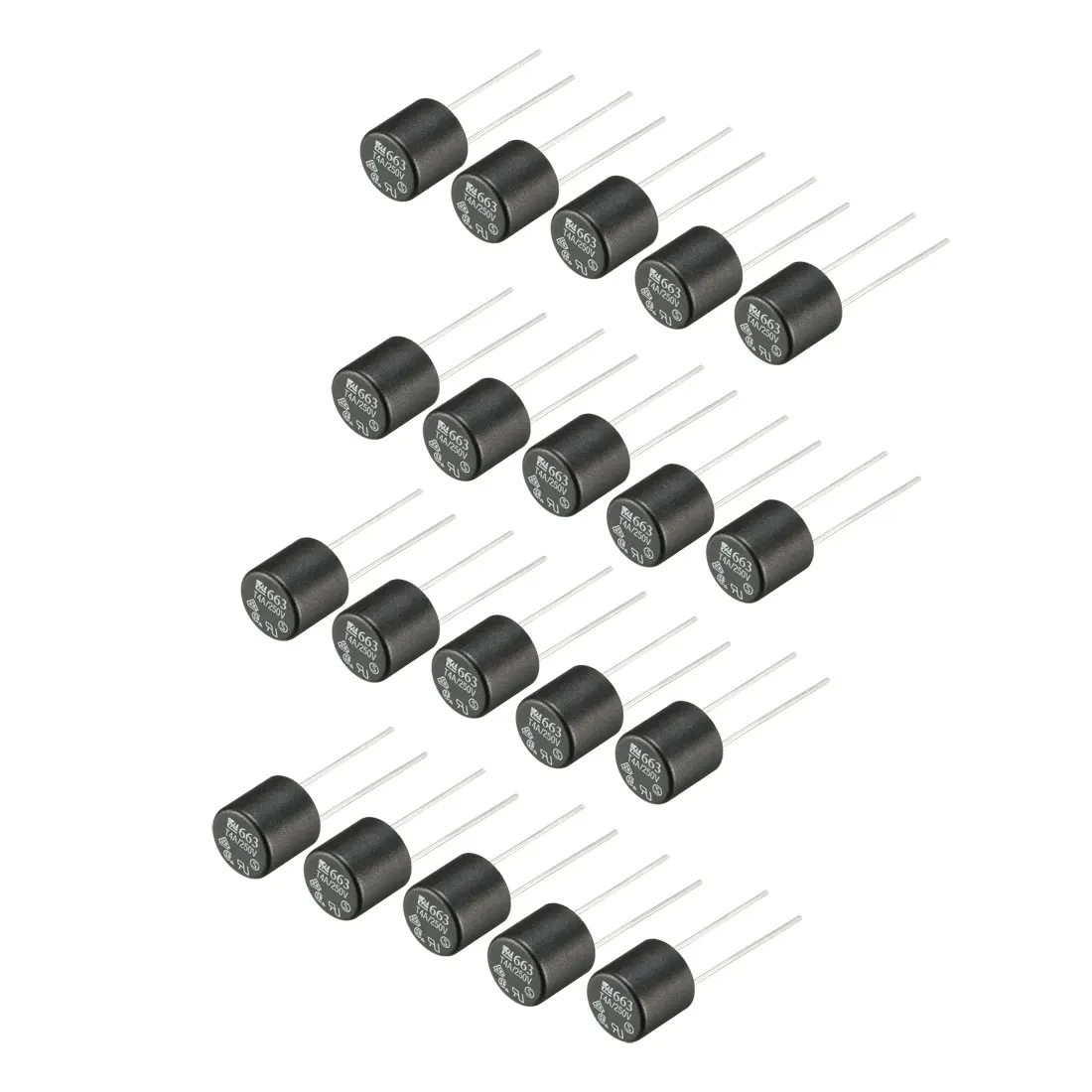 

uxcell 20Pcs DIP Mounted Miniature Cylinder Slow Blow Micro Fuse T4A 4A 250V Black