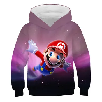 

children 2019 fashion pattern print boys / girls Mario 3D hoodie thin jersey baby kids shirt top