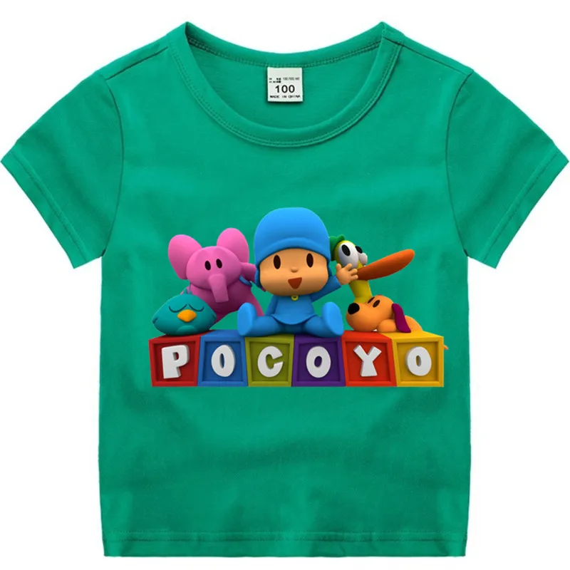 T127O-green Хлопковая футболка с рисунком Pocoyo для маленьких мальчиков и девочек детская Рождественская рубашка детская футболка для малышей с героями мультфильмов Роскошный топ - Цвет: T127O-green