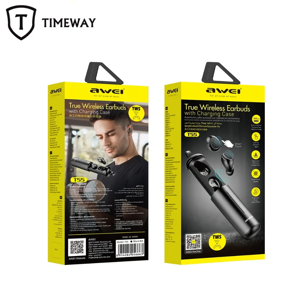 AWEI T55 Bluetooth наушники 5,0 качество звука Hifi наушники с микрофоном Touch Contorl Беспроводная гарнитура для телефона