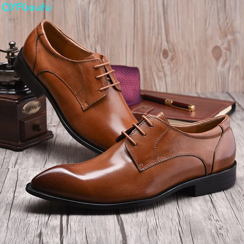 

QYFCIOUFU 2020 Genuine Cow Leather Business Wedding Shoes Men Dress Office Luxury Shoes Male Breathable Oxfords Men Formal Shoes