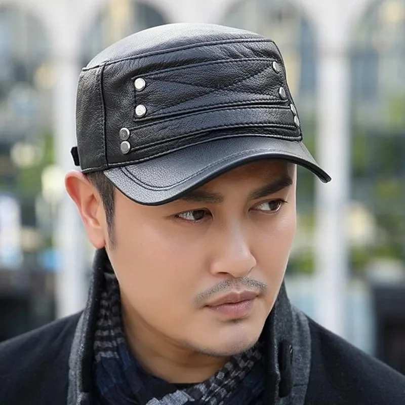 XdanqinX Snapback Кепка шляпа из натуральной кожи мужские армейские военные шапки овчина плоская кепка Новинка Осенняя мужская кожаная кепка хип хоп шляпа