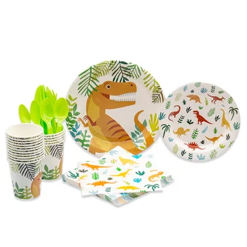 

112pcs/ Set Disposable Flatwares Set Dinosaur Themed Party Flatwares Set Creative Party Tablewares Set