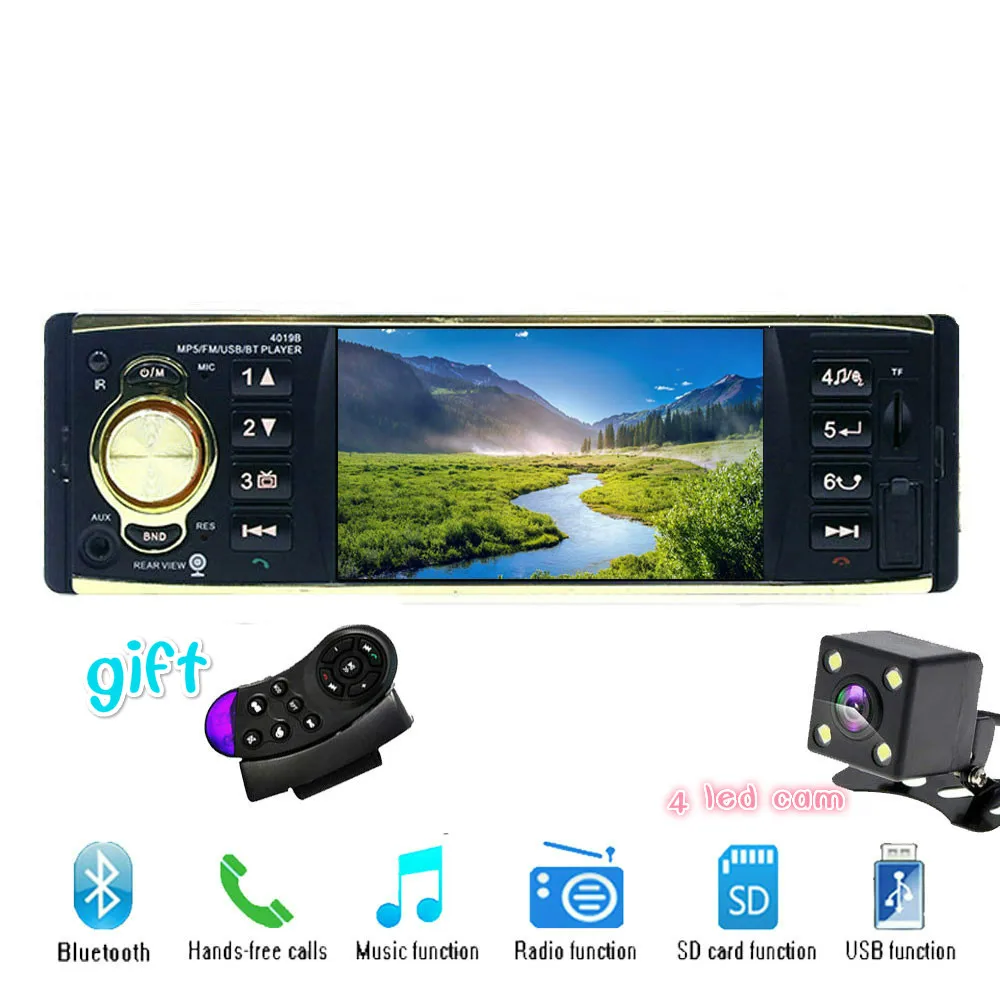 1 Din автомобильный радиоплеер 4,1 дюймов аудио стерео Bluetooth USB AUX FM станция с камерой заднего вида дистанционное управление Hands Free - Цвет: with 4 led cam