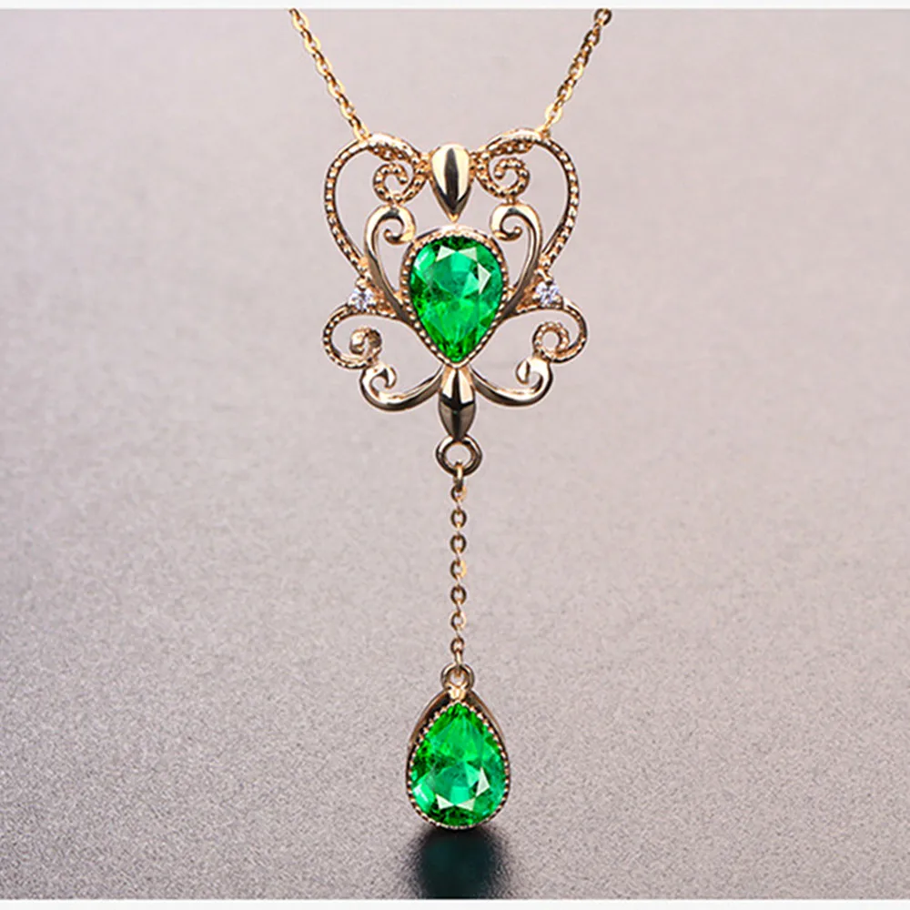 Pendant necklace Изумрудная Подвеска из драгоценных камней, ожерелье для женщин с зеленым кристаллом, винтажная цепочка с подвеской из 18 К золота, уникальное ювелирное изделие, рождественский подарок для женщин - Цвет камня: Pendant necklace