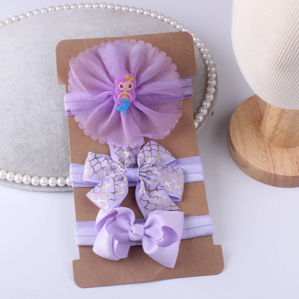 

Baby Hair Band 3 Piece Set Baby Elastic Headband Mermaid Pearl Flower Bowknot Girl Child Headband Hair Accessories