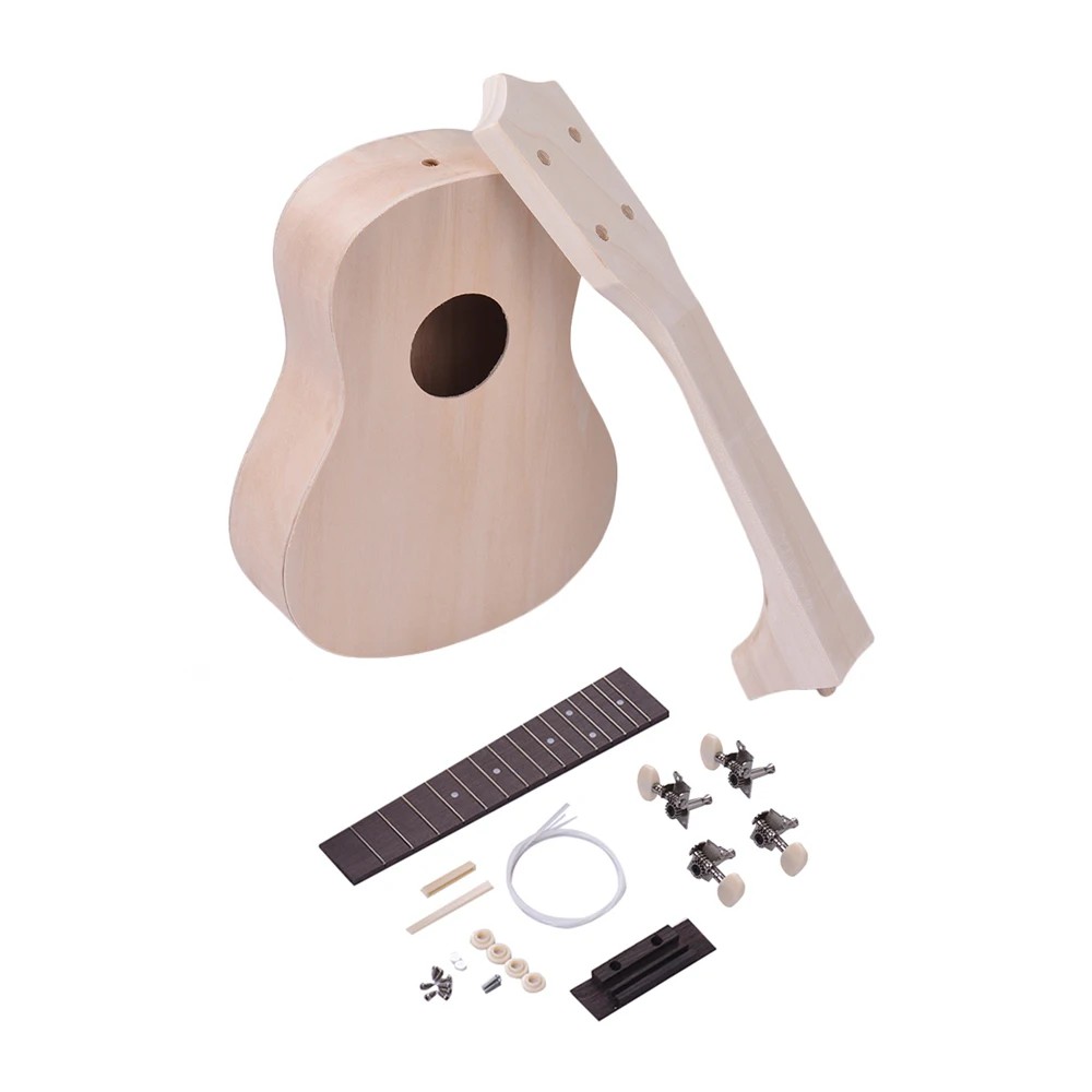 21 Inch Unfinished DIY Ukulele Ukelele Uke Kit Composite Board Body Basswood Neck Plastic Fingerboard Bridge Nylon Strings ukulele set diy crafts kit