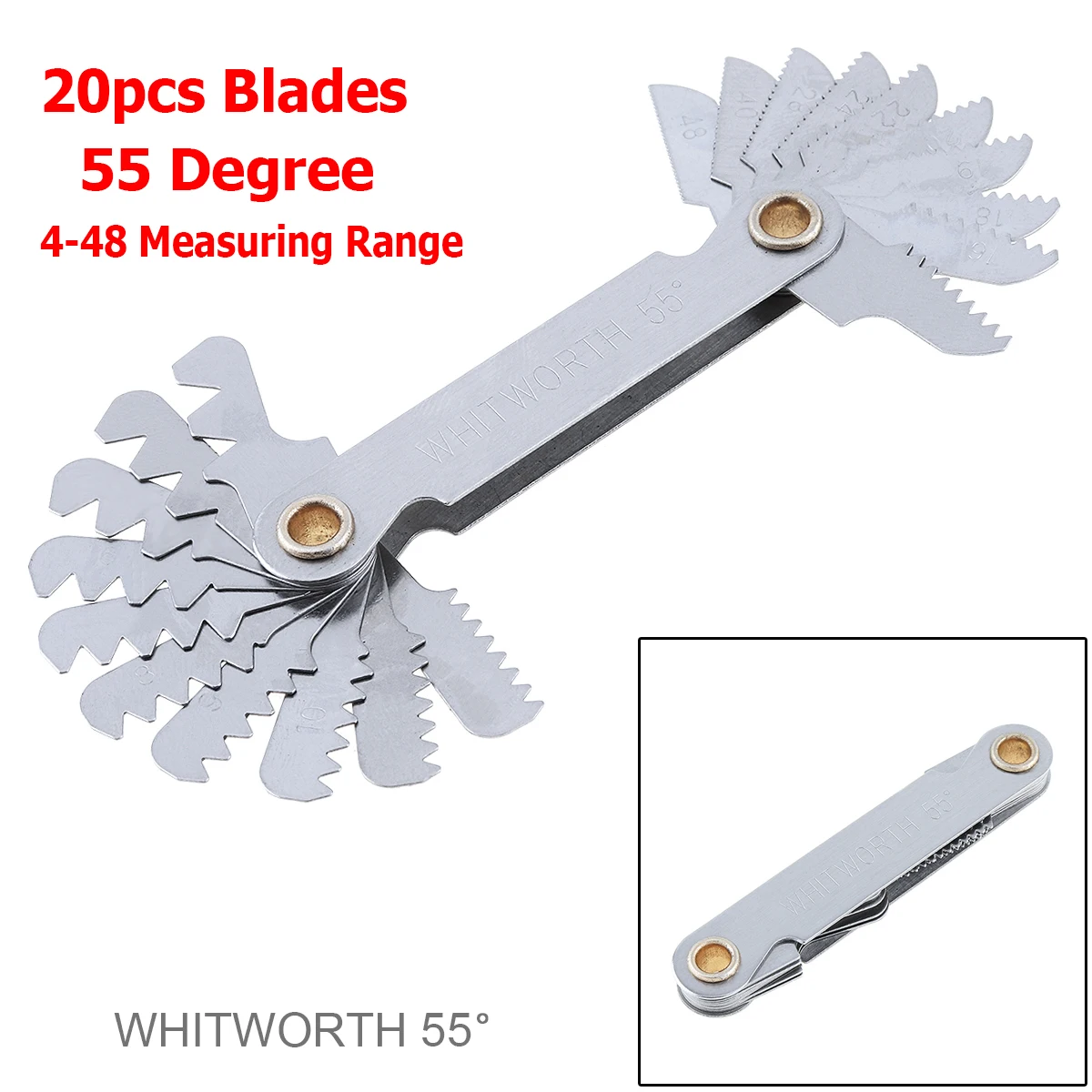 CENTER GAGE WHITWORTH 55 & 60 Degree INCH Metric Screw Thread Pitch Gauge 3PCs E - Foto 10