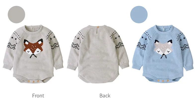 Осенние боди для маленьких мальчиков; вязаные комбинезоны с лисой для малышей; зимние комбинезоны для новорожденных девочек; детская одежда с длинными рукавами