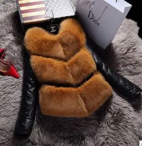 new winter warm Faux fox fur short design Imitation Lambskin leather coat clothing female fur coat detachable sleeves fur - Цвет: Синий