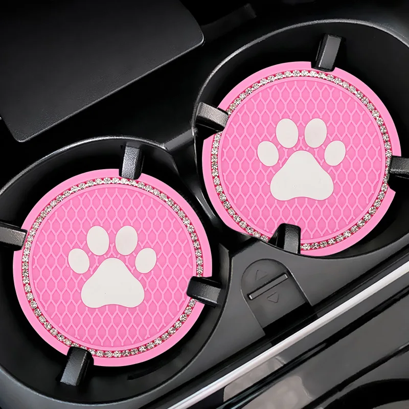 2pcs/pack Vehicle Bling Car Coasters Cup Holder Silicone Anti Slip Dog Paw  Coaster Mat Auto Accessories Universal 7cm Black Pink - AliExpress