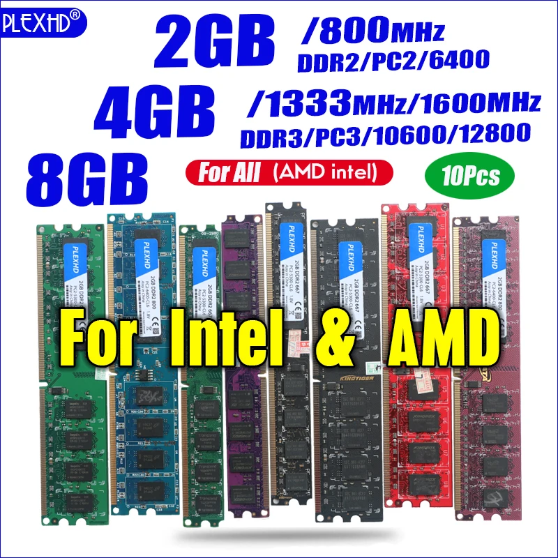 PLEXHD escritorio Memoria RAM PC2 RAM Memoria para DDR2 800 PC3 1333 4GB Compatible con DDR3 800MHz 667MHz mini Juegos de PC placa base