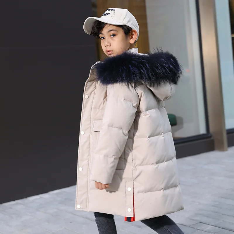Зимняя куртка для мальчика с капюшоном, плотные теплые пальто с длинными рукавами, белые куртки-пуховики, верхняя одежда, детские пуховики - Цвет: White