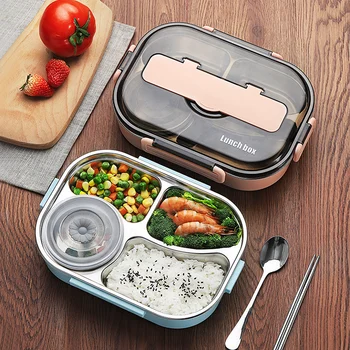 

Separated stainless steel lunch box with tableware large capacity office workers lunch box anti-scald children's thermal insulat