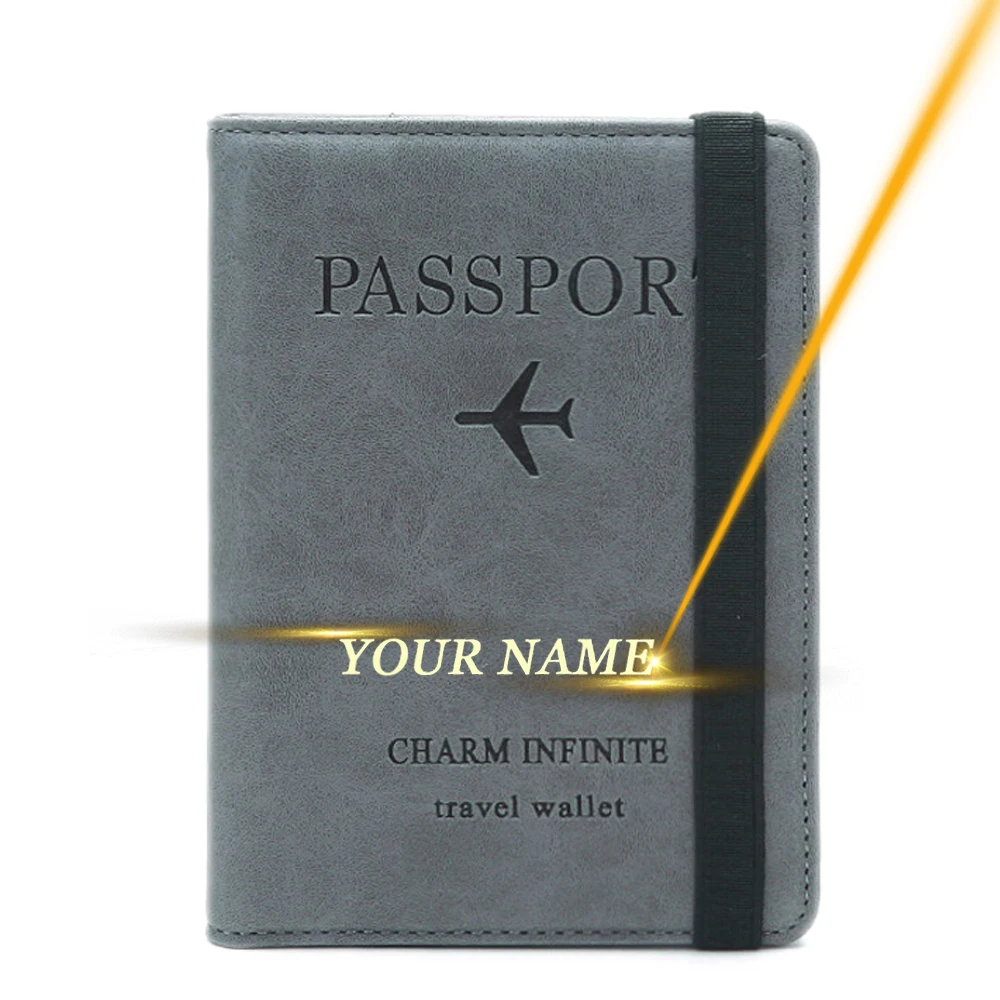 Funda de pasaporte grabada para hombre, billetera de viaje, tarjetero para tarjetas bancarias, personalizada