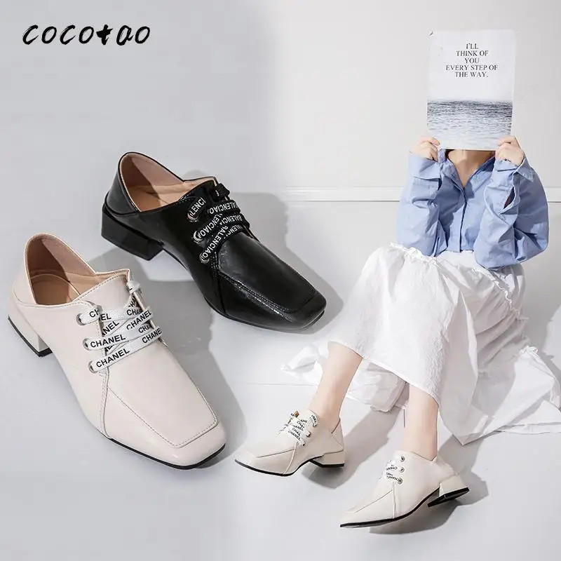 

Classic Small Fragrance Wind Lace-up Single Shoes 2020 Spring New Thick Heel College Style Two Casual Shoes Women's Single Shoes