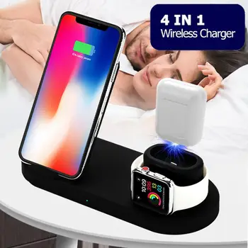 

4 in 1 10W Fast Wireless Charger Dock Station Fast Charging For iPhone XR XS Max 8 for Apple Watch 2 3 4 USB Output for iPad