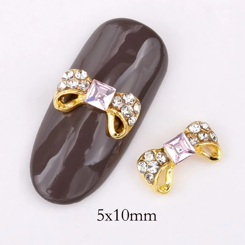 10PCS/bag Nail Decoration 3D Hollow Bow Tie Shape Shiny Manicure Charm Alloy Nails Charms For Manicure Decoration QB040-042 - Цвет: QB042