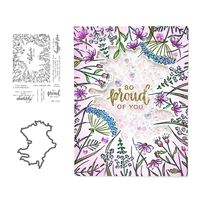 

Metal Cutting Dies and Rubber Stamps Scrapbook Flower Background Words Craft Dies Cut Stencil Card Making Album Sheet Decoration