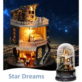 

Hot Rotating Music Box DIY Dolls House Luminous Dollhouse Musical Case Cloche Handmade Miniature Kits Christmas Gifts Kids Toy