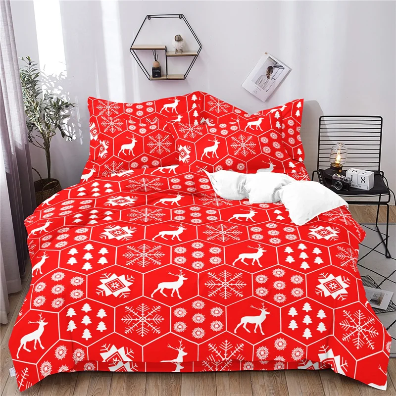 

Red Christmas Duvet Cover Set Double Queen King Snowflake Tree Deer Bedding Set Twin Single Bedclothes Kids Adult New Year Gift