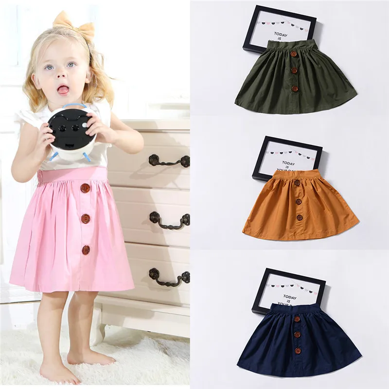 

CYSINCOS 2019 New Arrival Single-Breasted Girls Skirts Summer Children Clothes Kids Skirts Baby Little Girl Skirts 4 Colors
