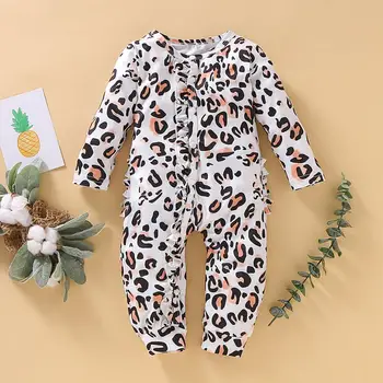 

Newborn Baby Girls 0-18M Cotton long sleeve Leopard Ruffles Romper Infant Jumpsuit Overall