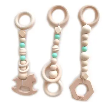 

3 3 Pcs/set Nordic Style Cartoon Solid Wood Fitness Rack Pendant Children Room Decoration Baby Infants Ring-pull Toy Hanging