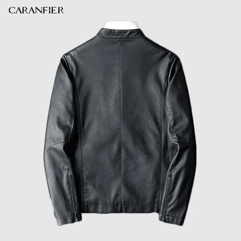 CARANFIER искусственная кожа для мужчин s PU куртки модное Зимнее Пальто мотоциклетная байкерская куртка мужская Толстая бархатная куртка