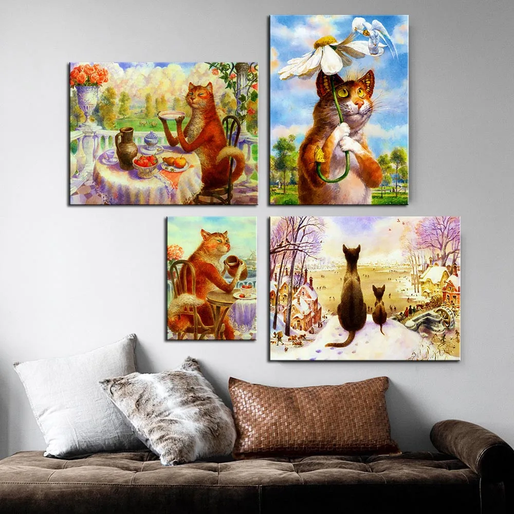 

Minimallist Art Vladimir Rumyantsev Cats Poster print Cat painting animal lover gift Home decor for living room wall painting