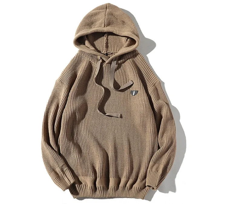 Yasword, мужской повседневный вязаный шерстяной свитер с капюшоном, Одноцветный Свободный теплый мужской вязаный свитер с капюшоном, мужской шерстяной пуловер