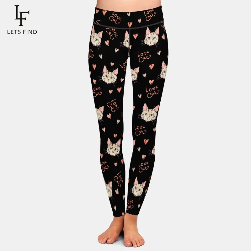LETSFIND-Pantalones con estampado de doble cara para mujer, Leggings suaves de cintura alta con estampado de gatos, de talla grande, 220gsm