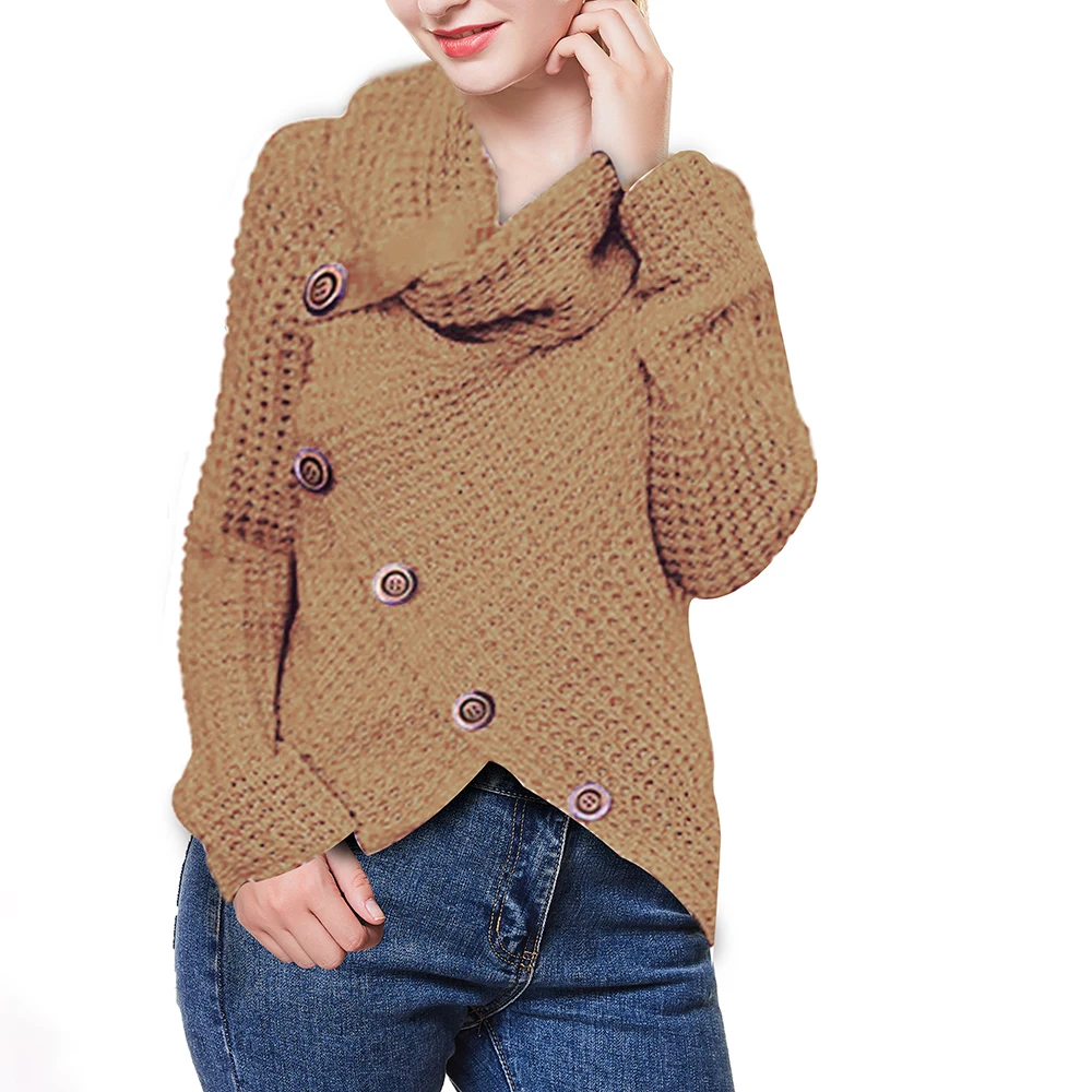 

Cotton Oversized Women Sweater Diagonal Button Cardigans Autumn Winter Turtleneck Sueter Mujer Loose Knitted Jumper Streetwear