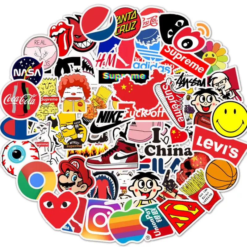 10/30/50/100Pcs Fashion Trendy Brand Logo Graffiti Stickers Waterproof Decal Skateboard Car Laptop Motorcyclekid Classic Toy | Игрушки и