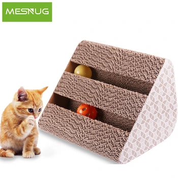 

MESNUG Cat Scratching Pad Wedge Shaped Corrugated Cardboard Kitten Scratcher With Bell Ball Catnip Eco-friendly Pet Toy Lounge