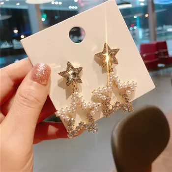 

Fashion Earrings needle, five pointed star, hollow geometric pearl, spring style earrings and earrings wholesale